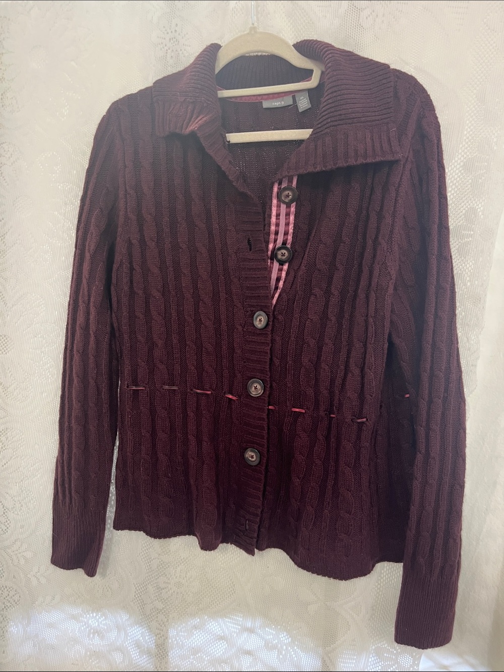 😻5for$15😻Apt. 9 Cable Knit Button-Front Cardigan - Burgundy CL